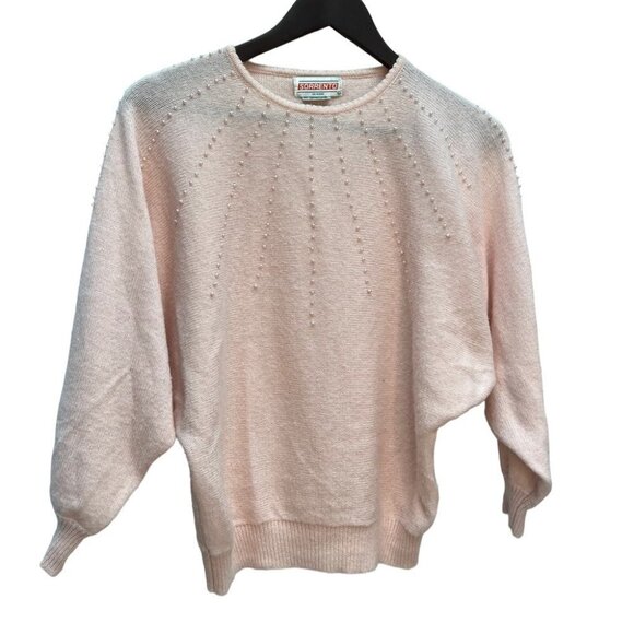 Vintage Pink Batwing Y2K Pearl Embellished Sweater Size S/M - Picture 3 of 11